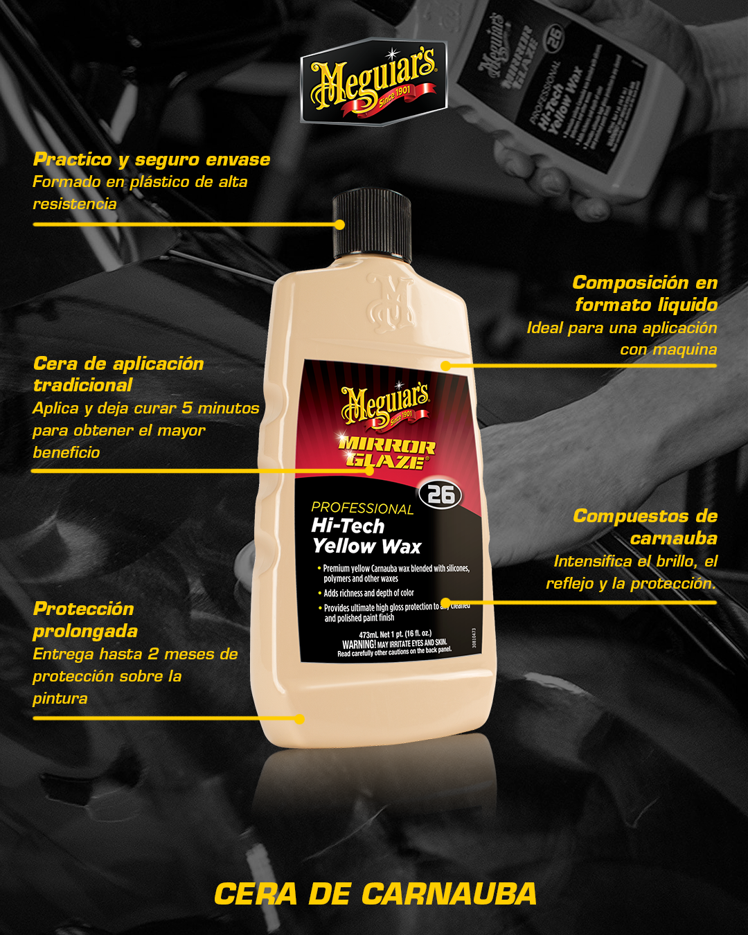 Meguiar's Hi-Tech Yellow Wax Mirror Glaze - Cera Para Autos Profesional