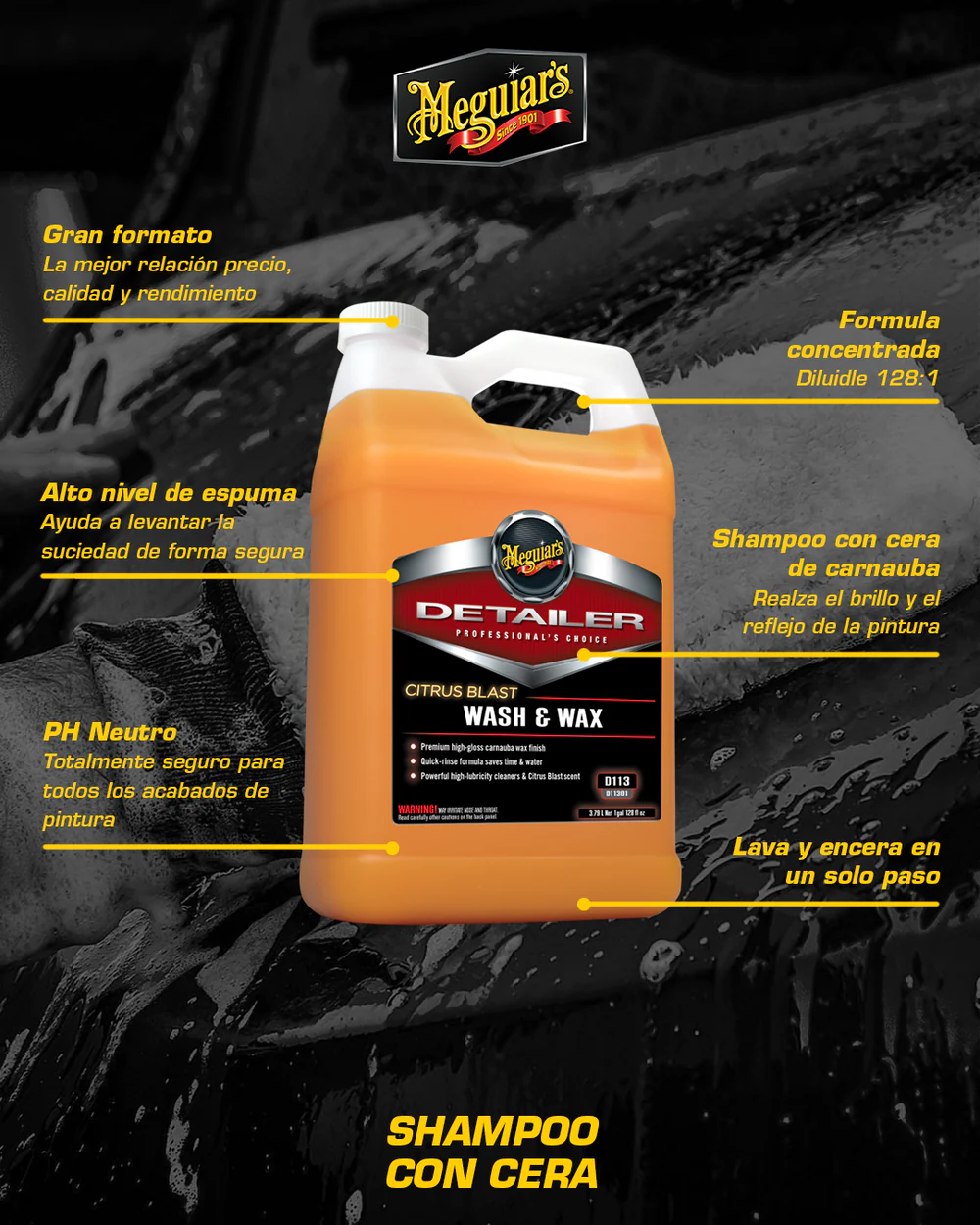 Meguiars Citrus Blast Wash & Wax 3.79 L - Shampoo para Autos