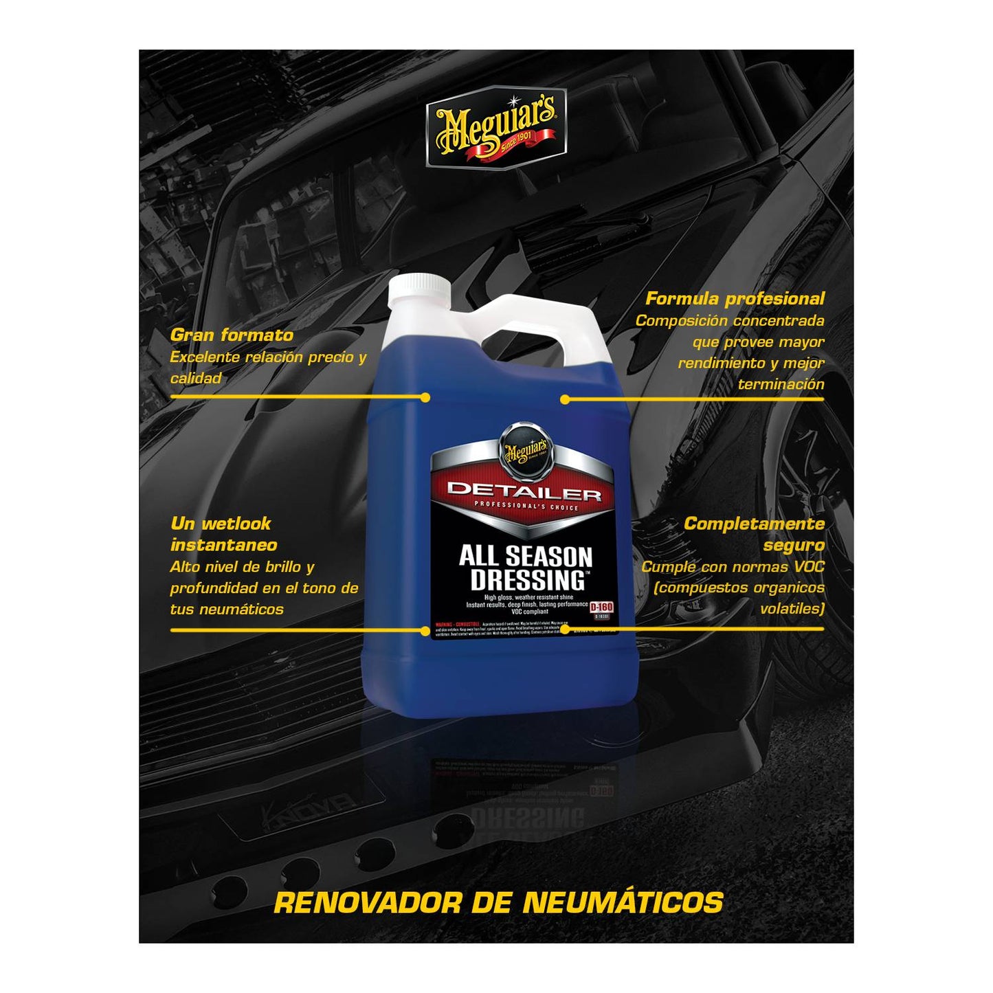 Meguiars All Season Dressing 3.78Ltrs - Renovador de Gomas y Plásticos Automotriz